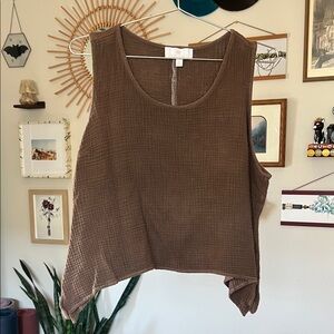 Susan Graver Women's Cotton Tunic Tank Top Hand Dyed Brown - Size M